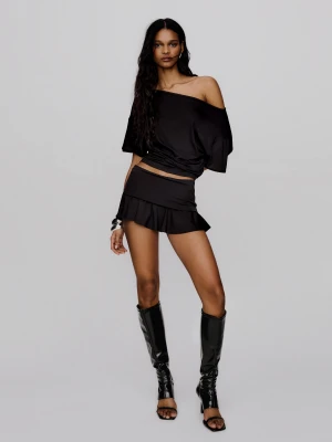 Bershka Spódnica Mini Rozkloszowana Z Podwójnym Pasem Kobieta Czarny