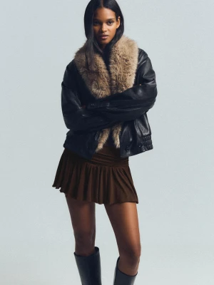 Bershka Spódnica Mini Strukturalna Z Nicią Metalizowaną Kobieta Brązowy