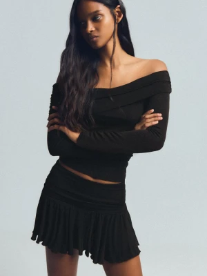 Bershka Spódnica Mini Strukturalna Z Nicią Metalizowaną Kobieta Czarny