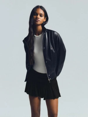 Bershka Spódnica Mini Strukturalna Z Nicią Metalizowaną Kobieta Czarny