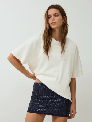 Bershka Spódnica Mini Z Cekinami I Koronką Kobieta Granatowy