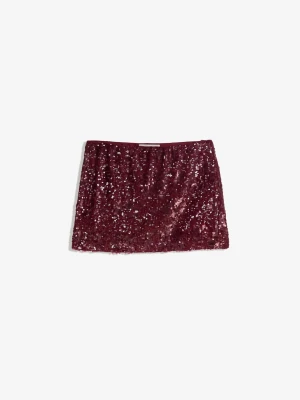 Bershka Spódnica Mini Z Cekinami Kobieta Bordowy