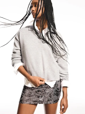 Bershka Spódnica Mini Z Cekinami Kobieta Ciemnoszary