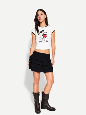 Bershka Spódnica Mini Z Falbanami Kobieta Czarny