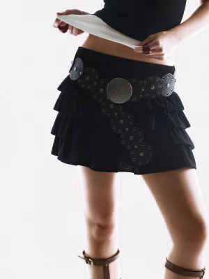 Bershka Spódnica Mini Z Falbanami Kobieta Czarny