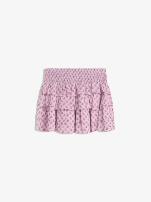 Bershka Spódnica Mini Z Falbankami Kobieta Różowy
