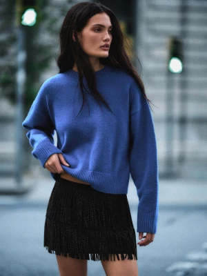 Bershka Spódnica Mini Z Frędzlami Błyszczące Kobieta Czarny