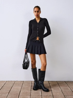 Bershka Spódnica Mini Z Kontrafałdami Kobieta Czarny