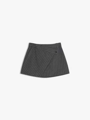 Bershka Spódnica Mini Z Kopertowym Pasem Kobieta Szary