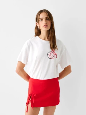 Bershka Spódnica Mini Z Lnem I Wiązaniami Kobieta Czerwony