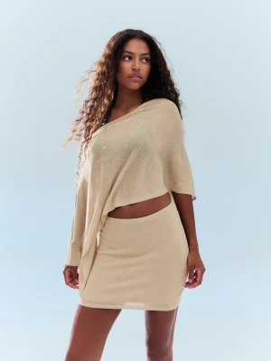 Bershka Spódnica Mini Z Metalizowaną Nicią Kobieta Piaskowy
