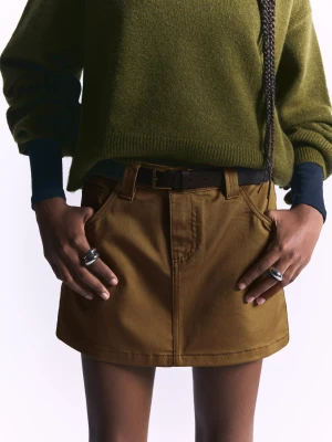 Bershka Spódnica Mini Z Paskiem Kobieta Wielbłądzi