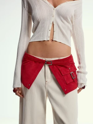 Bershka Spódnica Z Paskiem Ze Sprzączką I Kieszenią Kobieta Czerwony
