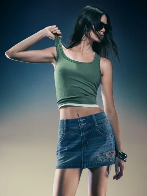 Bershka Spódnicospodenki Mini Dżinsowe Z Haftem Von Dutch Kobieta Wyblakły Niebieski