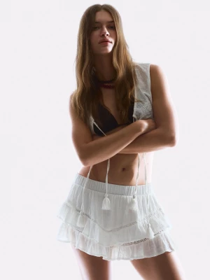 Bershka Spódnicospodenki W Stylu Boho Z Fakturą Kobieta Kremowy