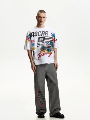 Bershka Spodnie Baggy Nascar Mężczyzna Szary