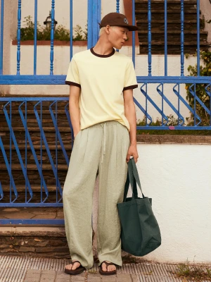 Bershka Spodnie Baggy Rustykalne Mężczyzna Zielony