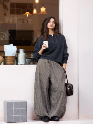 Bershka Spodnie Bloomer Z Popeliny Kobieta Khaki