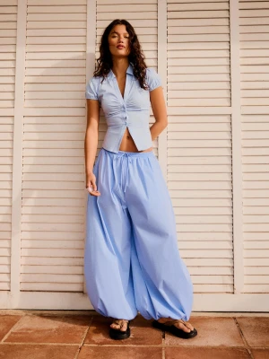 Bershka Spodnie Bloomer Z Popeliny Kobieta Niebieski