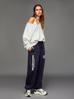 Bershka Spodnie Dresowe Jogger Z Nadrukiem Kobieta Granatowy