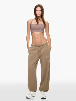 Bershka Spodnie Jogger Z Dzianiny Dresowej Haftowane Kobieta Wielbłądzi