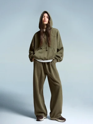Bershka Spodnie Jogger Z Dzianiny Dresowej Ze Stoperami Kobieta Khaki