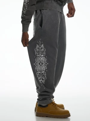 Bershka Spodnie Jogger Z Efektem Prania Aries X Bershka Mężczyzna Szary