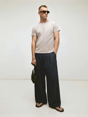 Bershka Spodnie Mega Baggy W Kratę Mężczyzna Granatowy