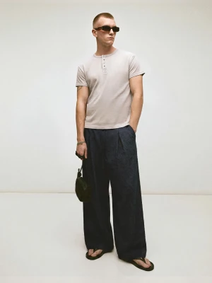 Bershka Spodnie Mega Baggy W Kratę Mężczyzna Granatowy