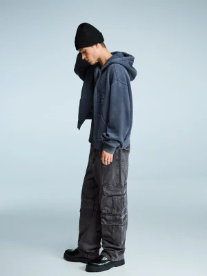 Bershka Spodnie Multi-Cargo Baggy Z Efektem Odbarwienia Mężczyzna Czarny