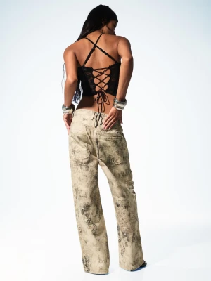 Bershka Spodnie O Kroju Baggy Z Nadrukiem Kobieta Wielokolorowy