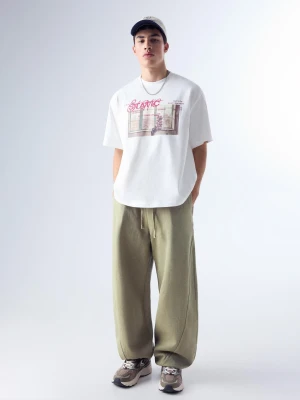 Bershka Spodnie O Kroju Balloon Z Dzianiny Interlock Mężczyzna Khaki