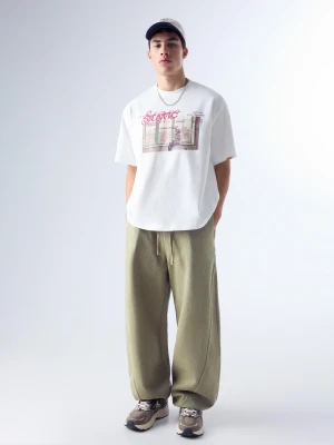 Bershka Spodnie O Kroju Balloon Z Dzianiny Interlock Mężczyzna Khaki