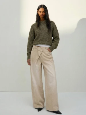 Bershka Spodnie O Kroju Barrel Kobieta Beżowy
