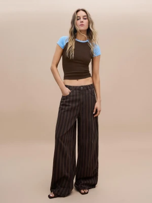 Bershka Spodnie O Kroju Barrel W Paski Kobieta Brązowy