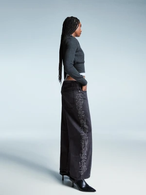 Bershka Spodnie O Kroju Barrel Z Błyszczącym Zdobieniem Kobieta Szary