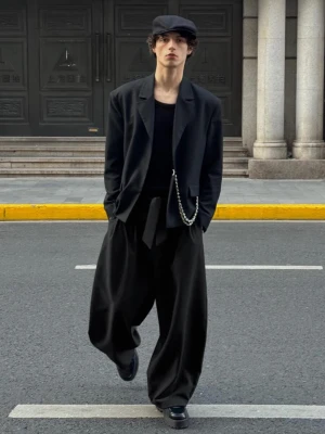 Bershka Spodnie O Kroju Barrel Z Paskiem Mężczyzna Czarny