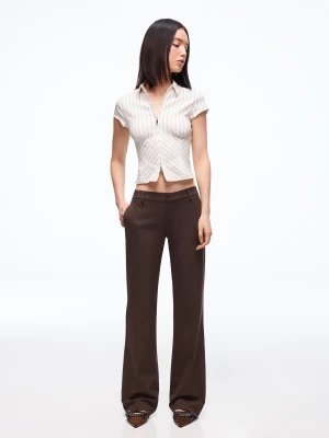 Bershka Spodnie O Kroju Bootcut Z Niskim Stanem Kobieta Brązowy