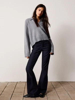 Bershka Spodnie O Kroju Flare Z Bengaliny Kobieta Granatowy