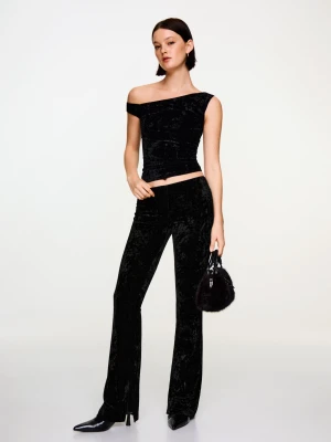 Bershka Spodnie O Kroju Flare Z Efektem Aksamitu Kobieta Czarny