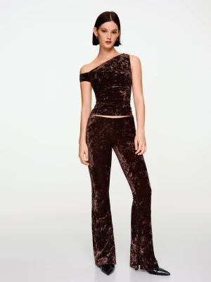 Bershka Spodnie O Kroju Flare Z Efektem Aksamitu Kobieta Wielbłądzi