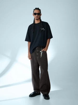 Bershka Spodnie O Kroju Super Baggy Mężczyzna Czarny