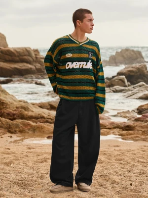 Bershka Spodnie O Kroju Super Baggy Z Lnem Mężczyzna Czarny