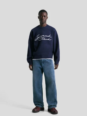 Bershka Spodnie O Kroju Super Baggy Z Sztruksu Mężczyzna Niebieski