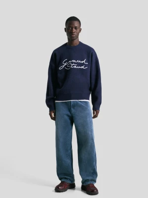 Bershka Spodnie O Kroju Super Baggy Z Sztruksu Mężczyzna Niebieski