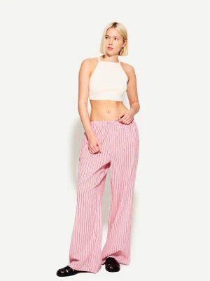 Bershka Spodnie O Kroju Wide Leg Kobieta Różowy