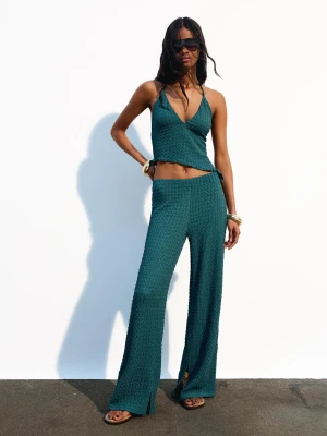 Bershka Spodnie O Kroju Wide Leg Kobieta Zielony