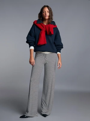 Bershka Spodnie Straight W Nadruk W Paski Kobieta Granatowy