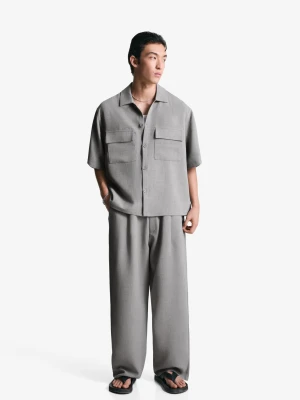 Bershka Spodnie Superbaggy Tailoring Mężczyzna Szary