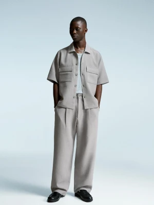 Bershka Spodnie Superbaggy Tailoring Mężczyzna Szary